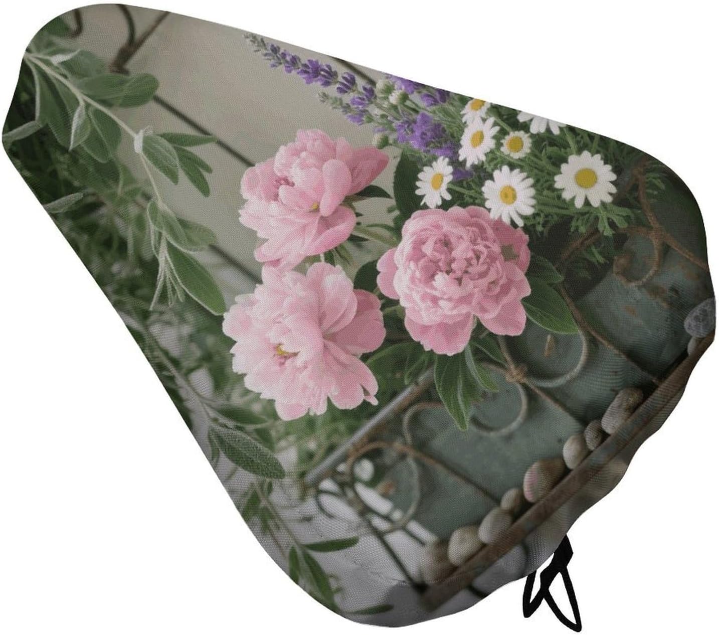 Sage Green Floral Padded Bike Seat Cover with Drawstring and Spring Buckle, Waterproof Bicycle Seat Cushion Extra Wide, Soft Comfort Bicycle Saddle for Mountain Exercise Road Bikes