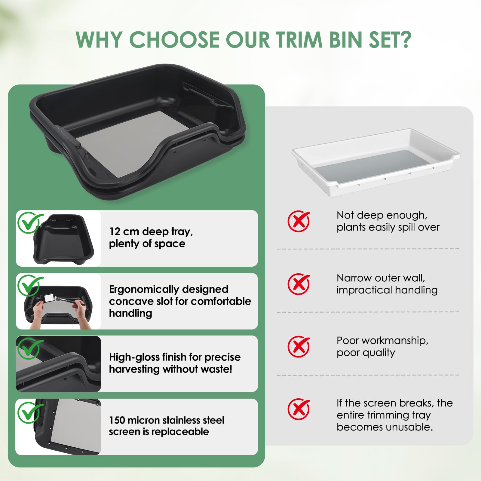 Trim Bin Set,mit 150 Micron Pollensieb,Scheren,Lupe & Bürste,Trimming Tray und Dry Sift Sieb,Trimming Tray für Pollen and Herbs