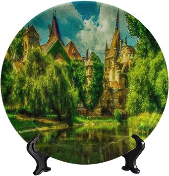 Ceramic Home Wobble-Plate Budapest Natural Landscape with Display Stand Decoration Household Decorative Display Plates 10"