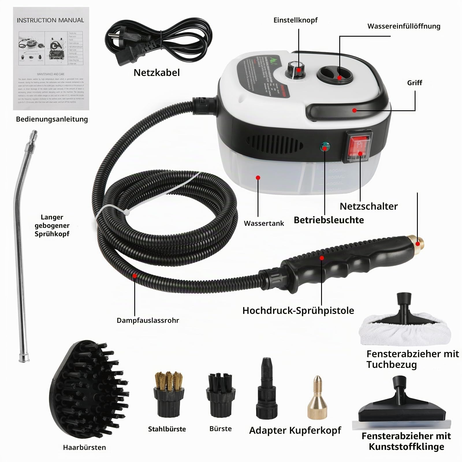 2500w Handheld High-Temperature Pressurized Steam Cleaner, 2025 Neu Tragbarer Hochdruck Dampfreiniger, Handdampfreiniger Für Küche, Haushalt, Auto, Removable Nozzle, High Pressure (STYLE-6)