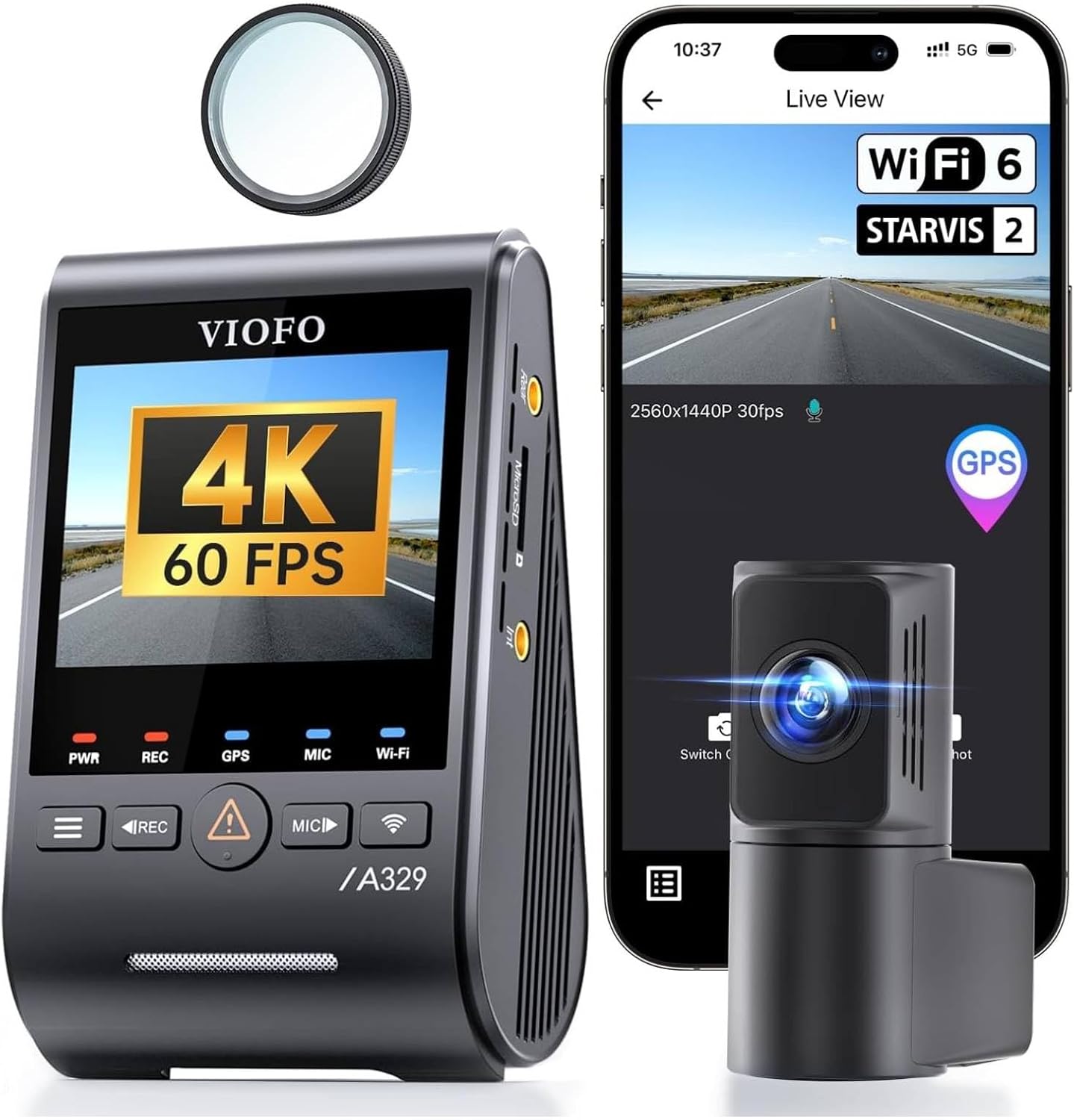 【Bundle: A329S 2CH+HK6+8PCS Full Set Fuse】 VIOFO A329S 4K 60FPS Dash Cam Front and Rear, 4K+2K Dual Dash Camera for Cars, Power Saving Parking Mode, Wi-Fi 6 App Control, Dual STARVIS 2 Sensors