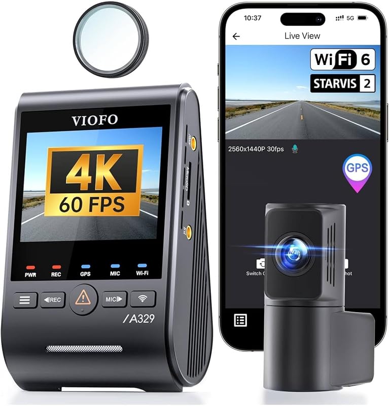 【Bundle: A329S 2CH+256GB Card+HK6+8PCS Full Set Fuse】 VIOFO A329S 4K 60FPS Dash Cam Front and Rear, 4K+2K Dual Dash Camera for Cars, Power Saving Parking Mode