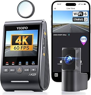 VIOFO A329S 4K 60FPS Dash Cam frontal y trasera, 4K+2K Cámara de tablero dual para automóviles, modo de estacionamiento de ahorro de energía, control de aplicación Wi-Fi 6, sensores duales STARVIS 2