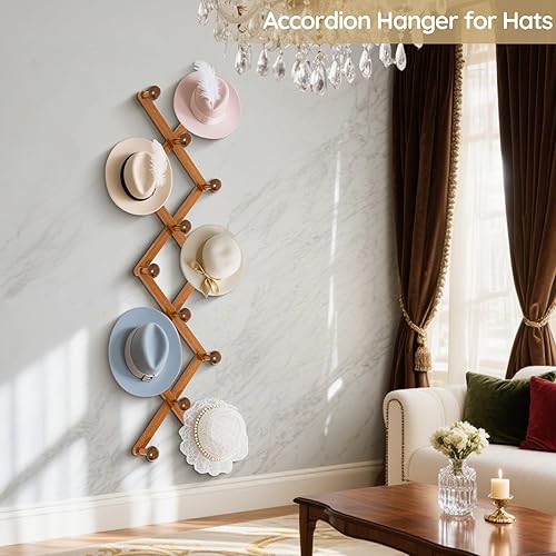 Miniatura 6 de WGFKVAS Paquete de 4 percheros expandibles, colgadores de pared de acordeón, perchero de madera para sombreros montado en la pared, ganchos para