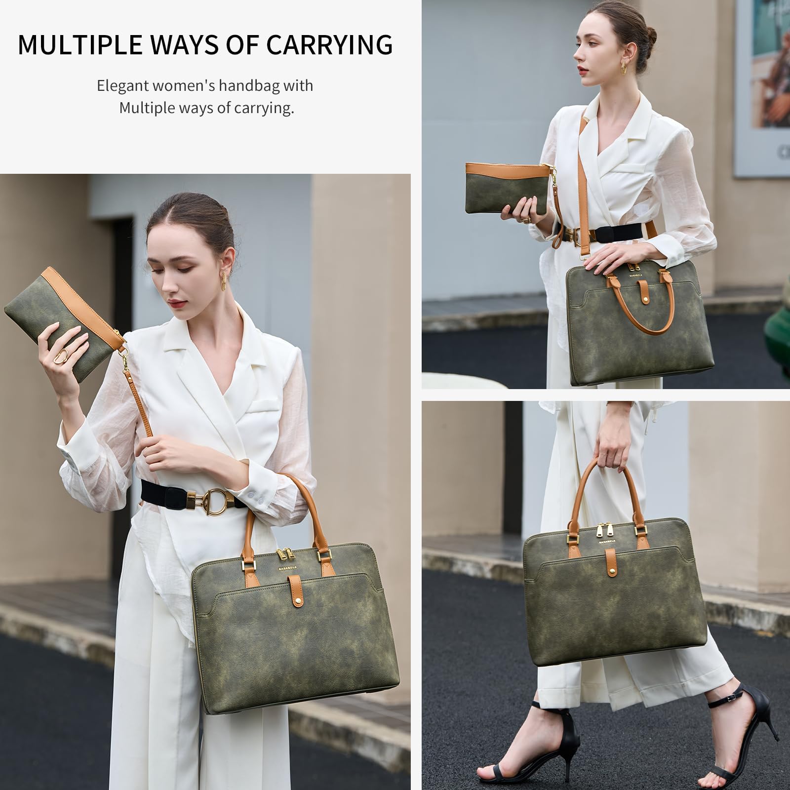 Tie Dye Green Handmade 16inch Laptop Vegan Leather Briefcase Tote Bags for Women Men Work 2025, Large 19L Stylish Business Computer Office Shoulder Handbags with Wristlet Wallet, Waterproof Luxury Bag