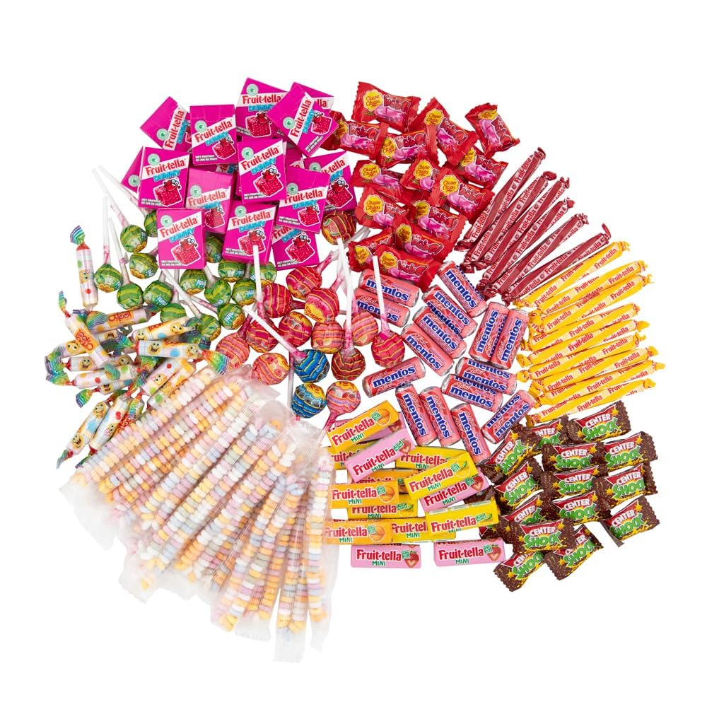 Chupa Chups Kinder Süßigkeiten Mix, 150-teilig mit Lollis, Kaugummis und Bonbons von Mentos, Center Shock, Fruittella usw., geeignet für Geburtstag und Weihnachten