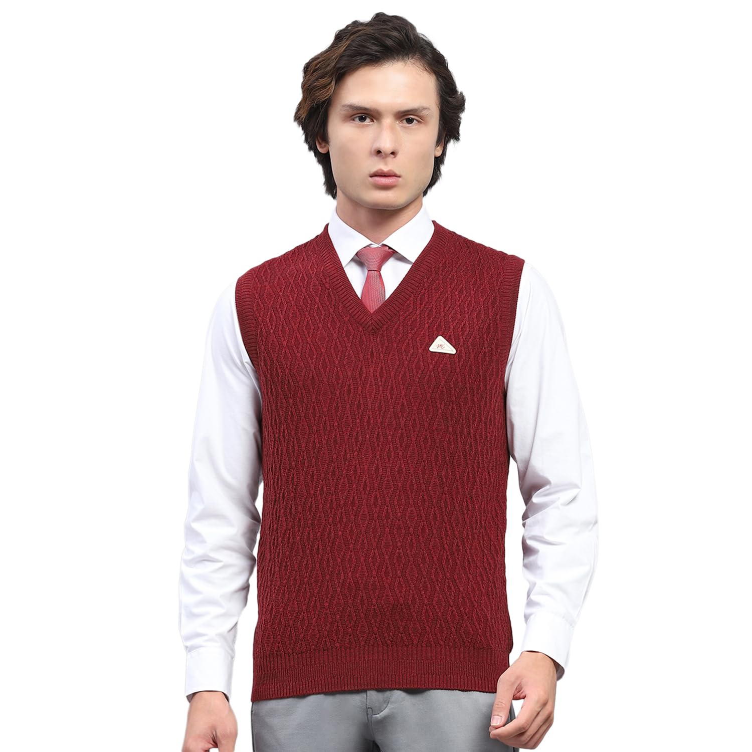 Mens Self Design V Neck Sleeveless Sweater (1243134SL)