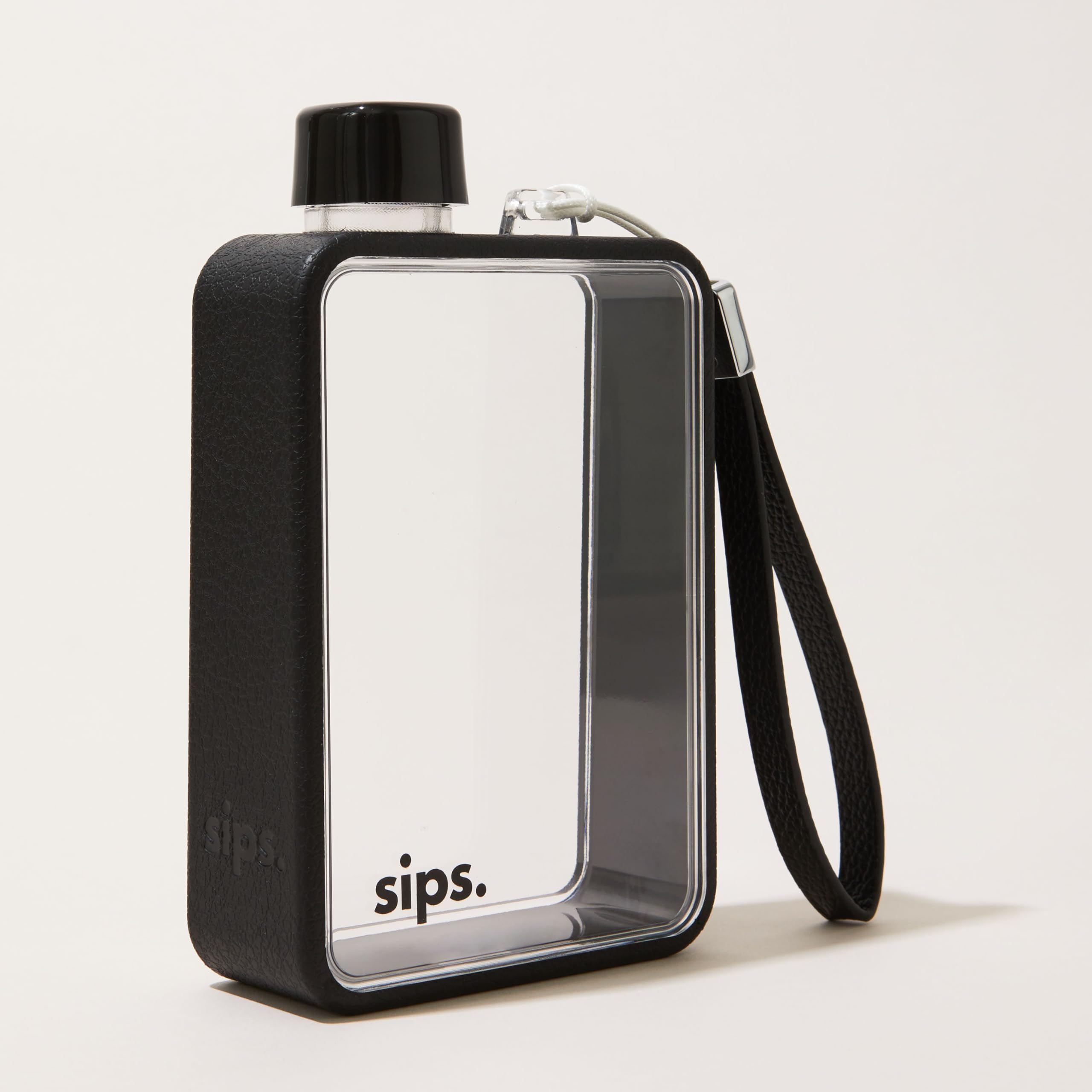 Sips. Flat Water Bottle 480ml, BPA Free Tritan Small Water Bottle for Purse, Gym, Travel, Leakproof, TPU Grip, PU Strap, 13 Colors — image 1