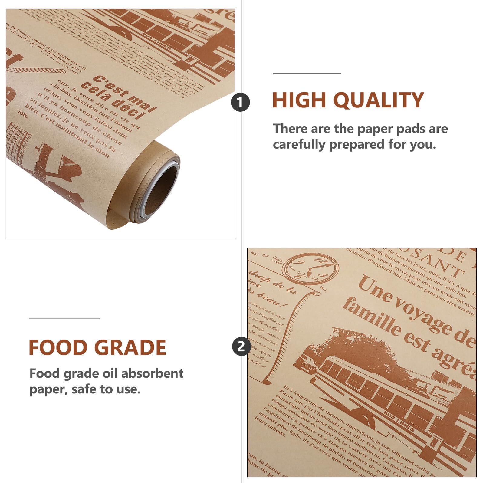 Papel para Hornear Antigrasa de 2 Rollos Marrón, Herramienta de Cocina para Mantener la Integridad de Alimentos y Evitar Contacto Superficies en Cocina Casera