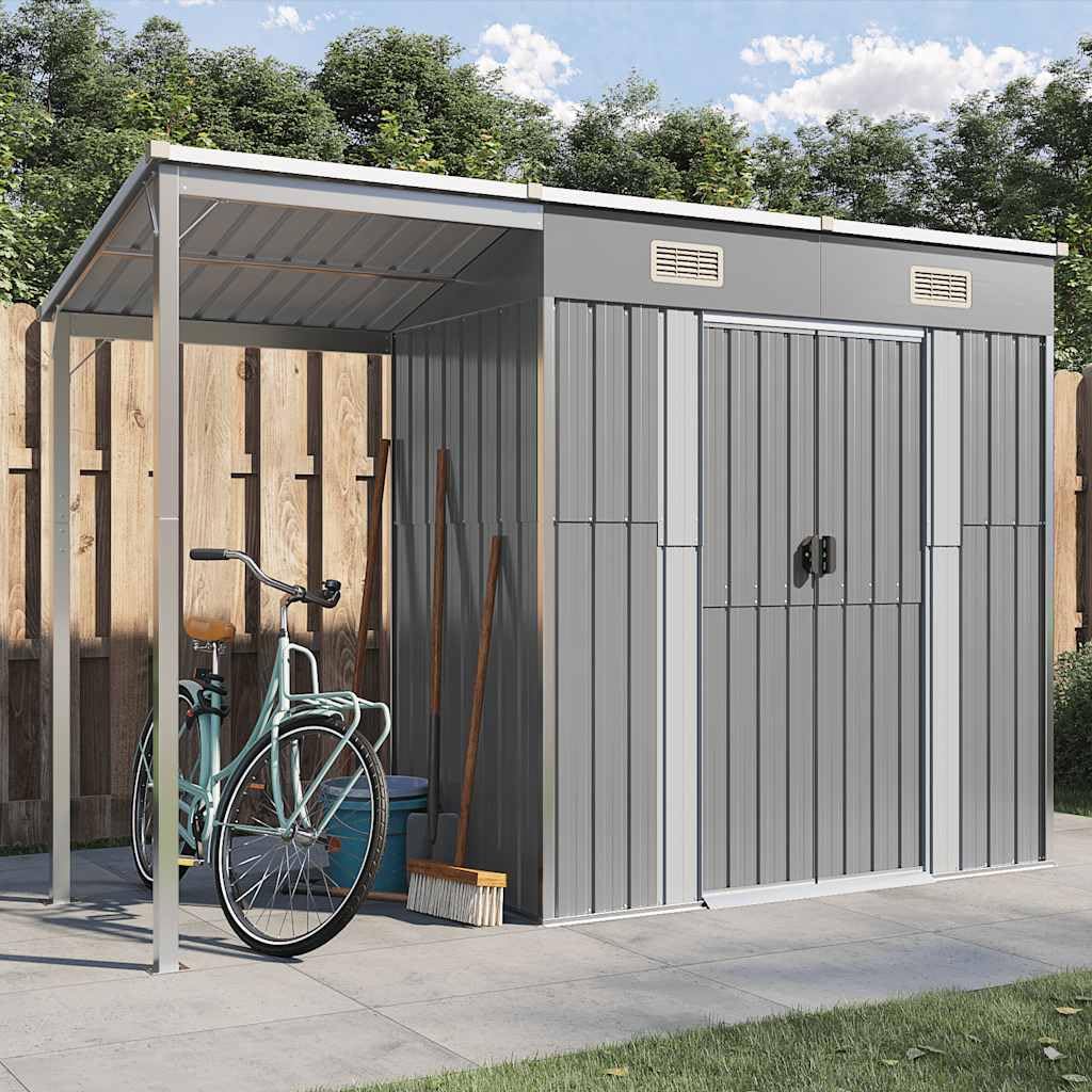 Refined Caseta de jardín con Techo Extensible, Gris Claro, 277 x 107 x 181 cm, Acero