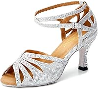TTdancewear Women's Rhinestone Latin Salsa Ballroom Dance Shoes 1.5" Cuban Heel Suede Sole Sparkly Performance