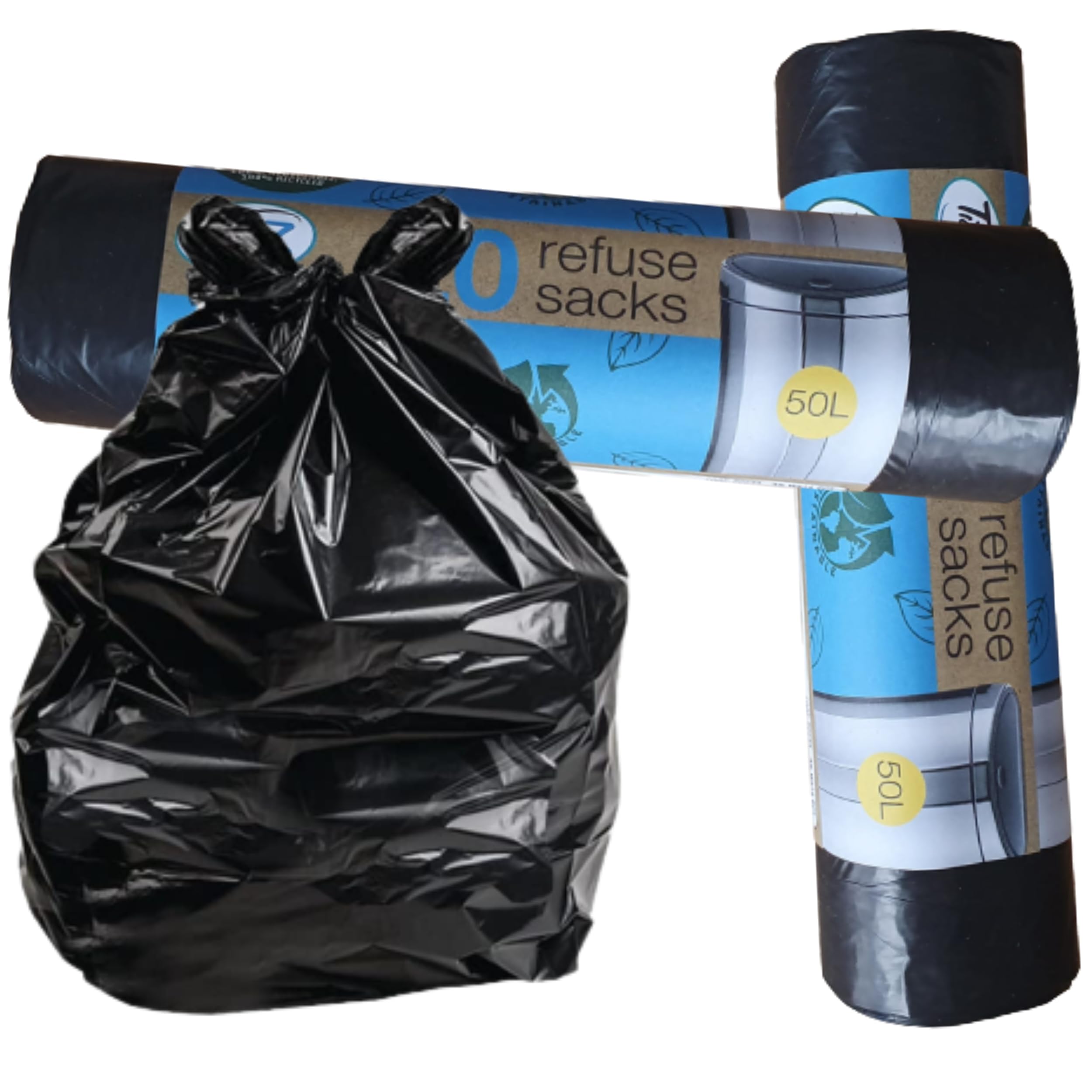 20 x Bin Bags 15L - Bin Liners With Drawstring Tie Handles - Recycled Bin Liner - Extra Strong Bin Bag Fresh Linen (50 Liters Pack Of 2)