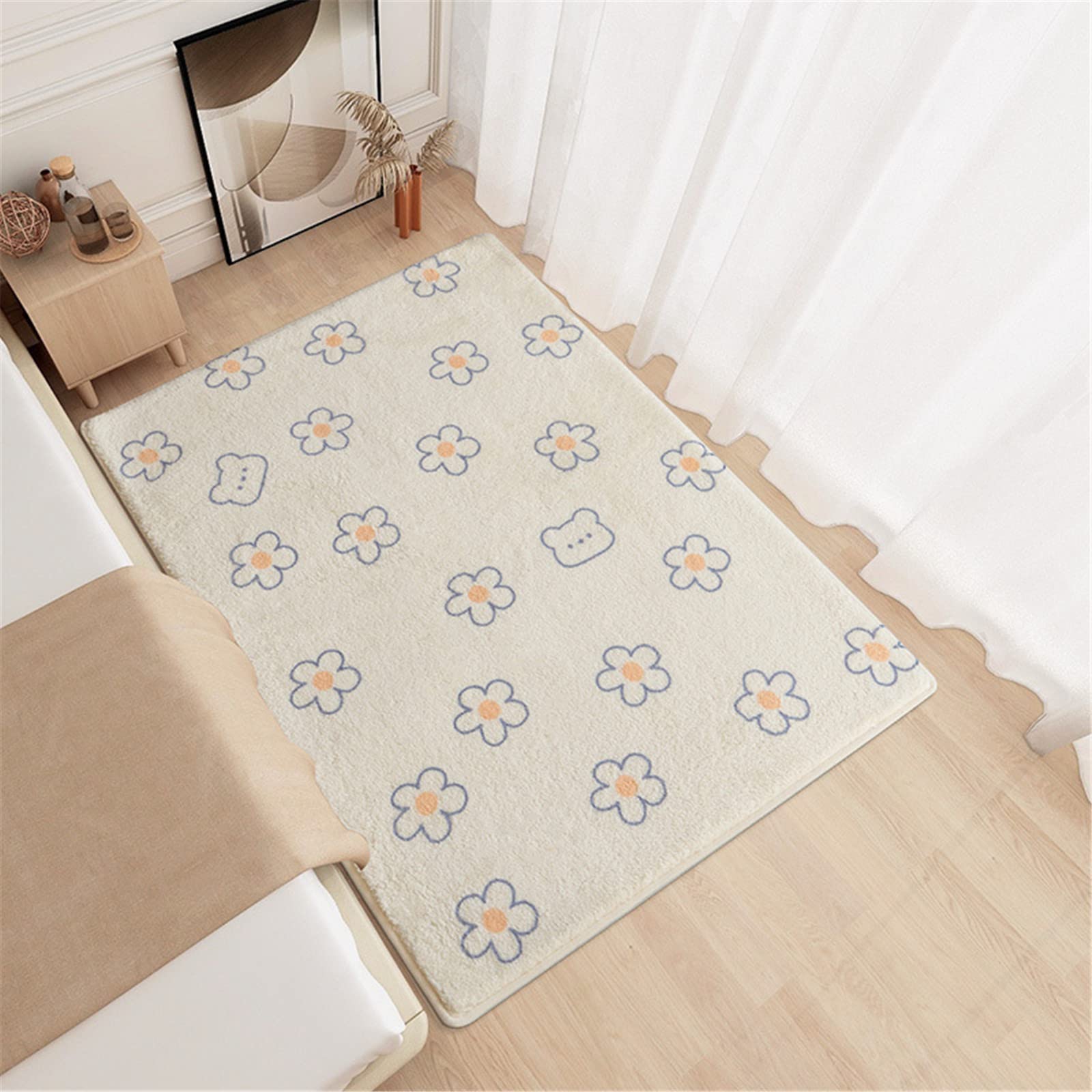 SWECOMZE Regenbogen Moderner Wohnzimmer Teppich, Weicher Kurzflor, Kinderteppiche Flauschige Groß Schutzmatten Kindermatte fürs Babyzimmer Kleinkinderzimmer (Blumen,60 * 120cm)