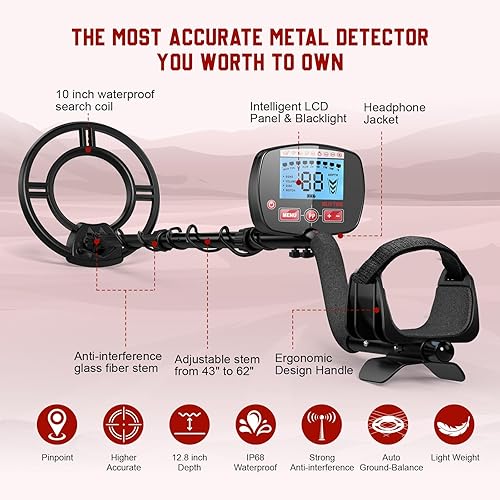 Miniatura 3 de BUYTES Detector de metales para adultos, mayor precisión y sensibilidad profesional, IP68 resistente al agua, detector de oro de metales con