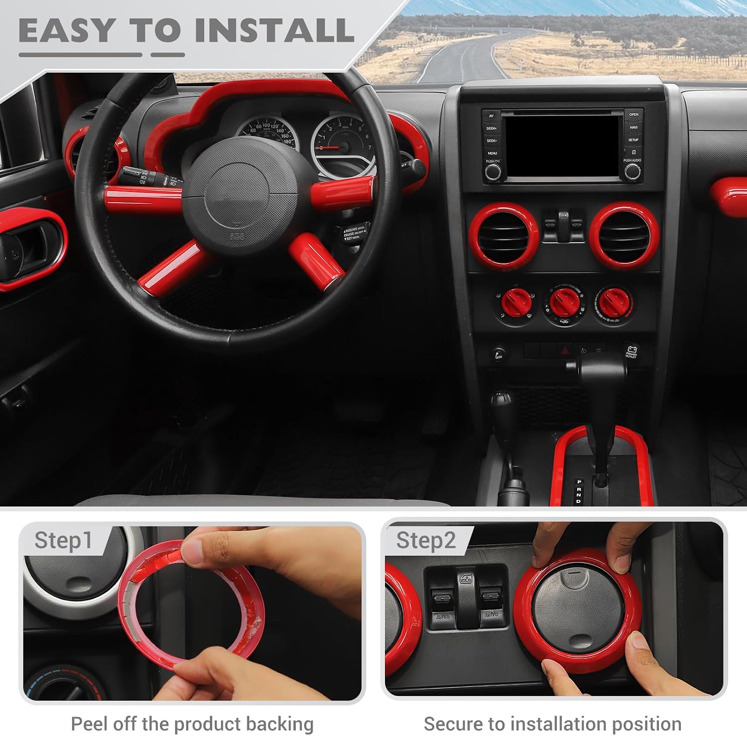 JeCar 18pcs for Jeep Wrangler Interior Trim Kits Red Interior Accessories for Jeep Wrangler JK JKU 2007-2010 Sahara Sport Rubicon image 4