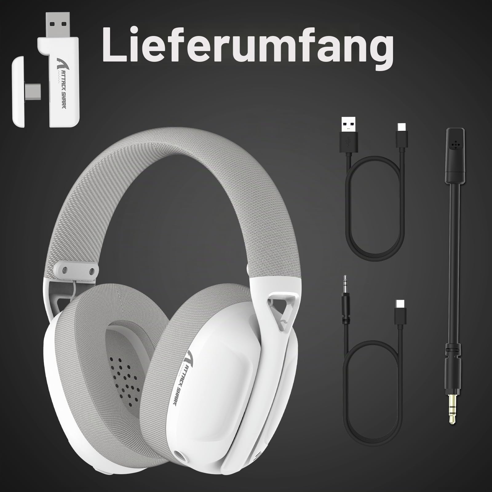 ATTACK SHARK L80 Ultra Leichtes Drahtloses Gaming-Headset, BT 5.3, 2.4G, 3.5mm Kabelgebunden, 50 Std, 40mm Pro-G Treiber, Gaming-Kopfhörer mit Abnehmbaren Mikrofon, für PC, Mac, Mobilgeräte - Weiß