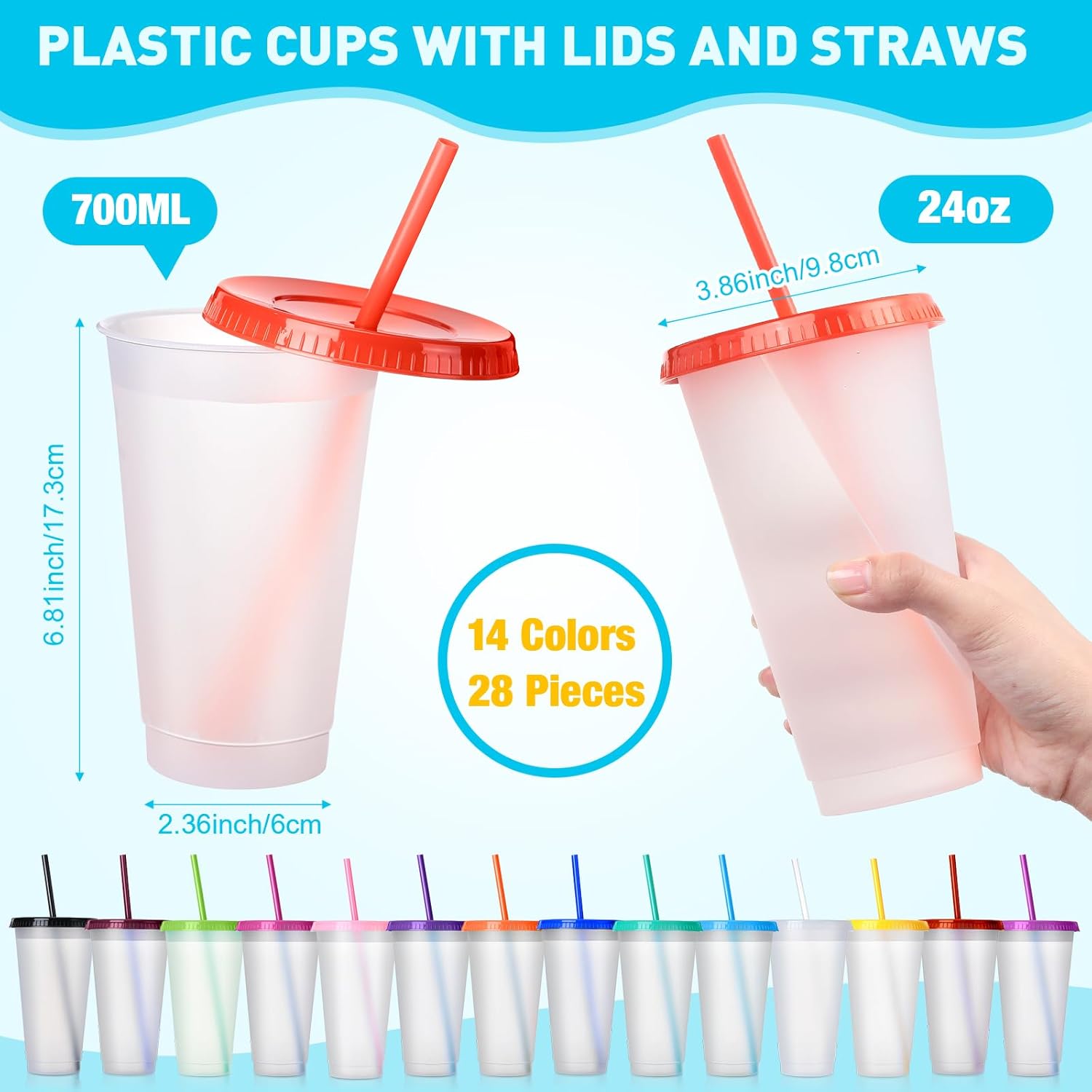 Hsei Reusable Plastic Tumbler with Straw and Lid Bulk -clear Plastic Cups with Lid and Straw for Iced Coffee Water Smoothie Water Bottle Travel Mug Cup for Birthday Party Gifts(28 Pack,24 oz) - Image 2