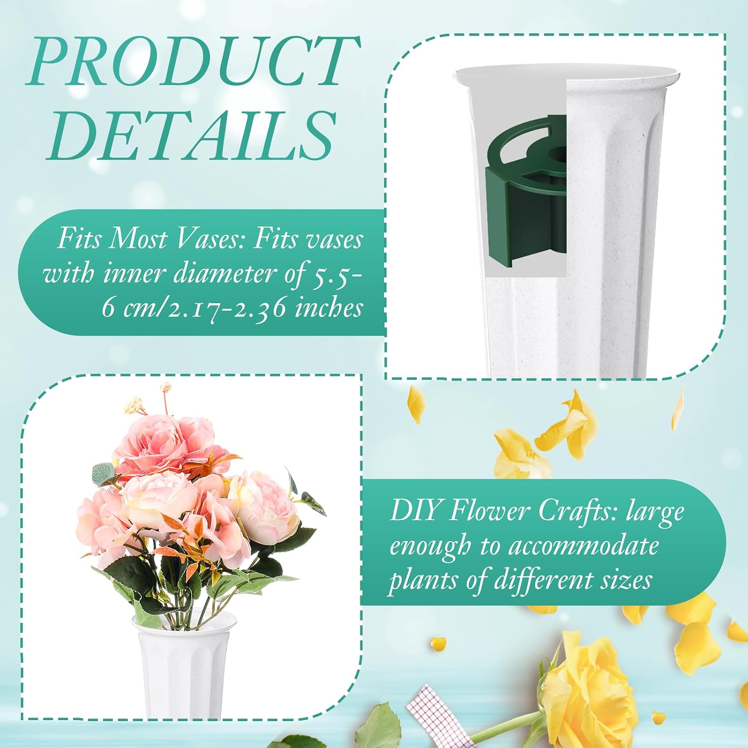Domensi 6 Pcs Cemetery Vase Inserts Plastic Memorial Grave Flower Holder 2.17 Inch 4 Hole Cylindrical Reusable Graveside Flower Holder for Grave Vase Decoration, Keeping Bouquets in Place