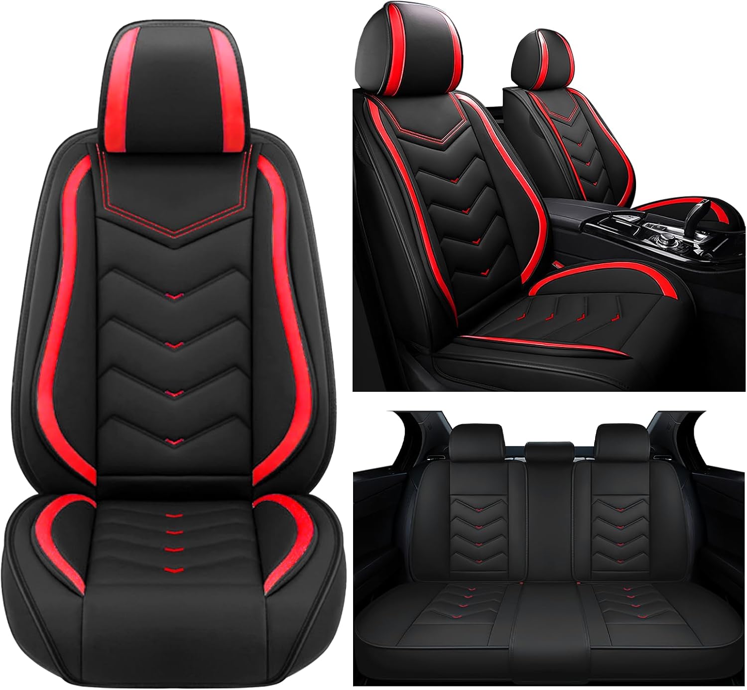 Car Seat Covers for Chevy Tahoe 2009-2025, Waterproof Nappa Leather Seat Cover, Anti-Slip Car Seat Covers, Airbag Compatible, Automobile Seat Covers Sets.(Standard 5 Seats/Red)