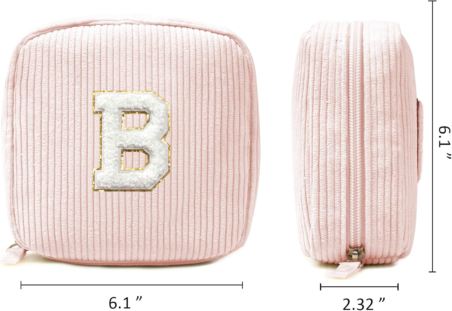 LETGO Birthday Gifts for Women Small Personalized Initial Monogram Makeup Bag,Preppy Corduroy Makeup Bags Travel Toiletry Bag Cute Pouch Purse for Her Mom Girlfriend Wife Sister Teacher Bridesmaid image 2
