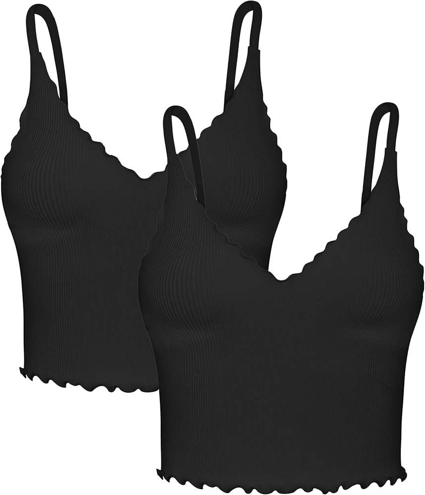 Sunzel Tank Top for Women, V Neck Cropped Seamless Ribbed Camisole