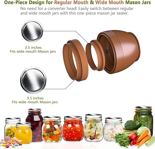 Miniatura 2 de Sellador al vacío eléctrico para tarros de conservas de boca regular y boca ancha, kit de máquina de sellado automático para almacenamiento y