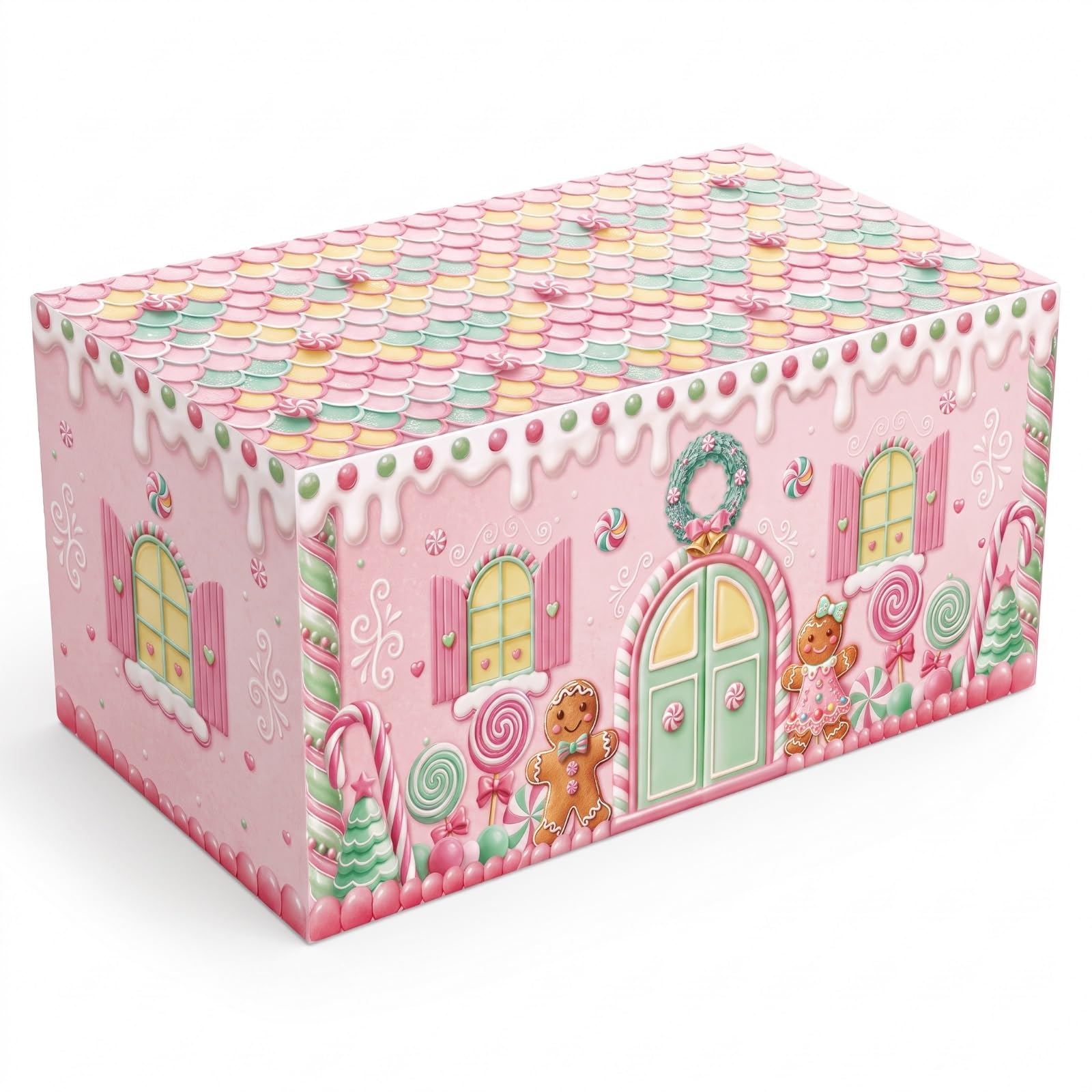 Moukeren 2 Pcs Pink Christmas Gingerbread House Tablecloth 6 ft Pastel Xmas