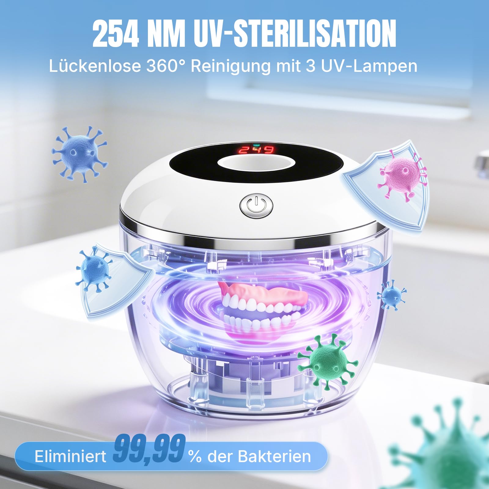Ultraschallreinigungsgerät 48kHz mit 4 Modi digitalem Timer für Zahnersatz Mundschutz Schmuck
