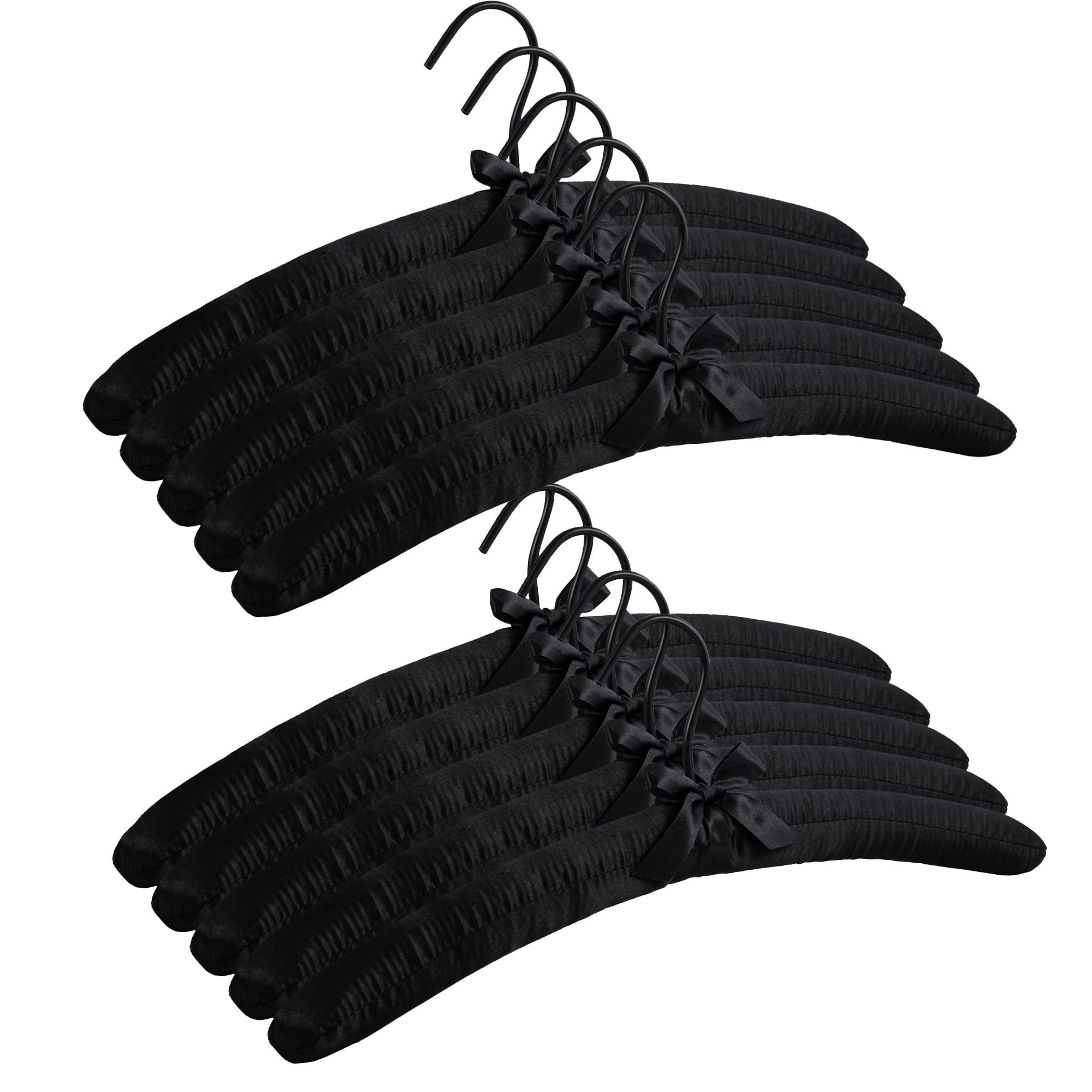 Js Hanger Women's Black Padded Clothes Hangers For Sweaters 17Inch – 10 Pack Premium Fabric Hangers For Coat, Sweater, Wedding Dress, Bride, Closet