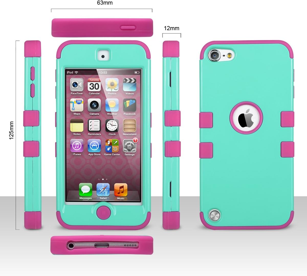 iPod Touch 6 Case,iPod Touch 5 Case,ULAK Anti Slip Anti-Scratch iPod Touch Case Shockproof Protective Cover with Hybrid High Soft Silicone + Hard PC Case (Aqua Mint/Rose Pink)