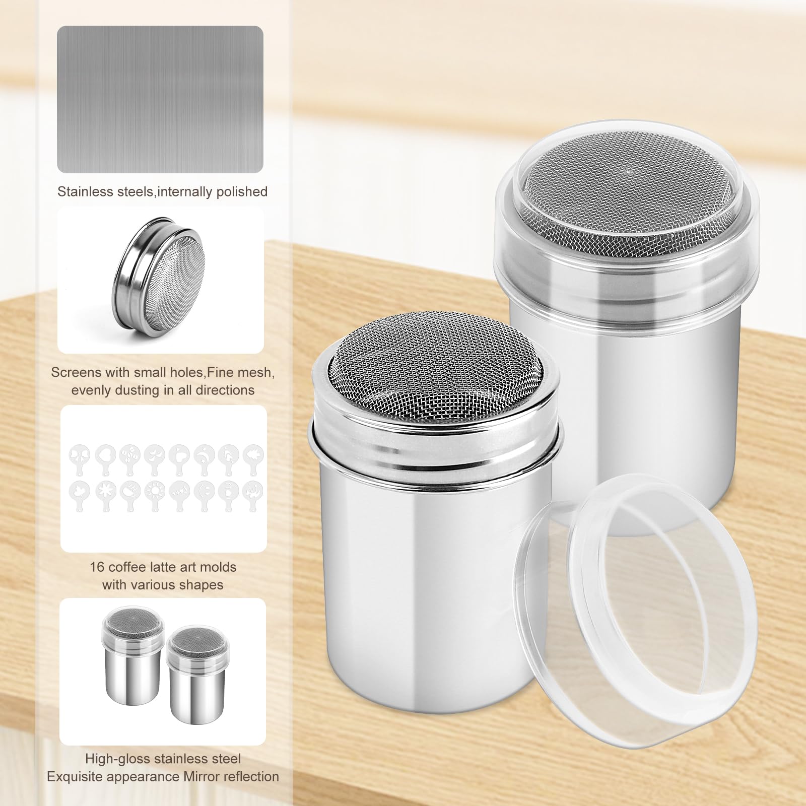 Setaccio A Rete In Acciaio Inox Per Farina E Zucchero A Velo - GOTOTOP Shaker Per Polvere, Misura L, Ideale Per Cappuccino E Decorazioni Fai Da Te