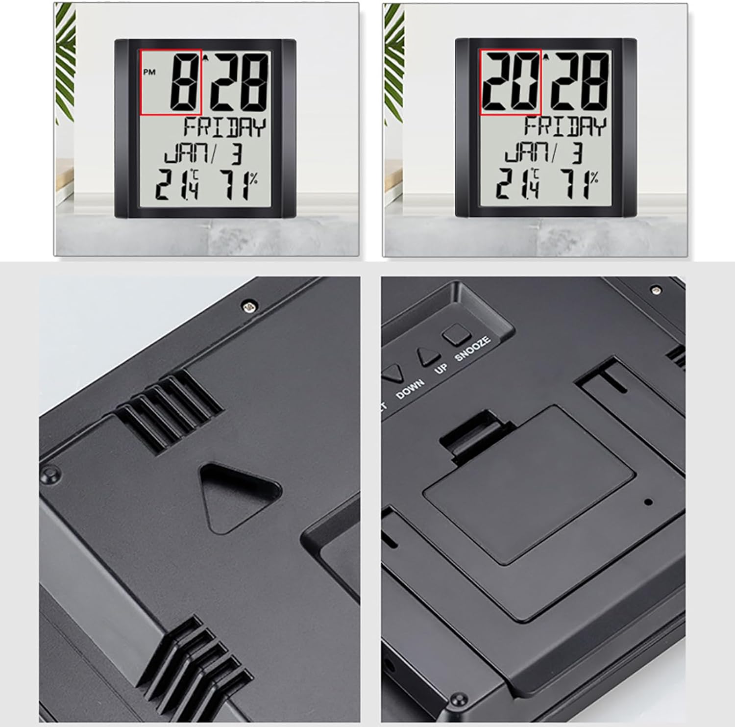 iDili Multifunctional Large-Screen Digital Clock Time Temperature and Humidity High-Definition Digital Display Wall Mounted Clock