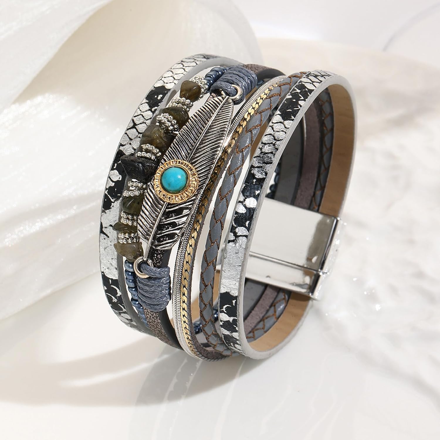 VIBILIA Boho Leather Wrap Bracelets for Women Men Multi-Layer Bracelets with Strong Clasp Western Jewelry - Image 6