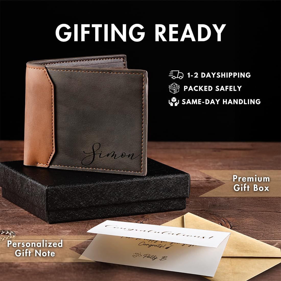 Personalized Wallet for Men Custom Bifold Leather Wallet, Engraved Gifts for Him, Customizable Wallet with Name, Anniversary, Unique Men’s Gift - Image 2