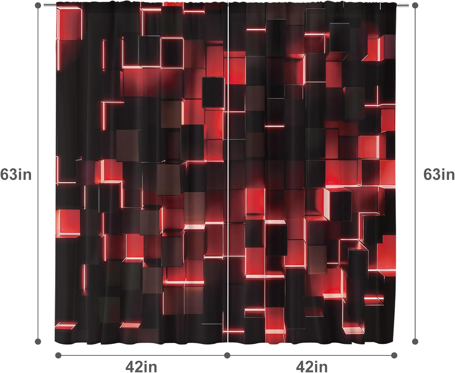 MESHELLY Red and Black Curtains 42Wx63H Inch Rod Pocket Abstract Curtains Modern 3D Gradient Design Geometric Cubes Bedroom Window Drapes Cool Man Boys Printed Living Room Window Fabric 2 Panels