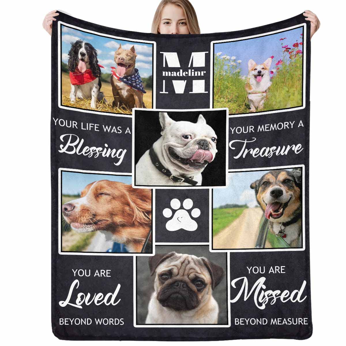 Customized Memory Blankets with Photos - Personalized Picture Pet Loss Memorial Soft Throw Blankets - Bereavement Gift for Dog Lovers