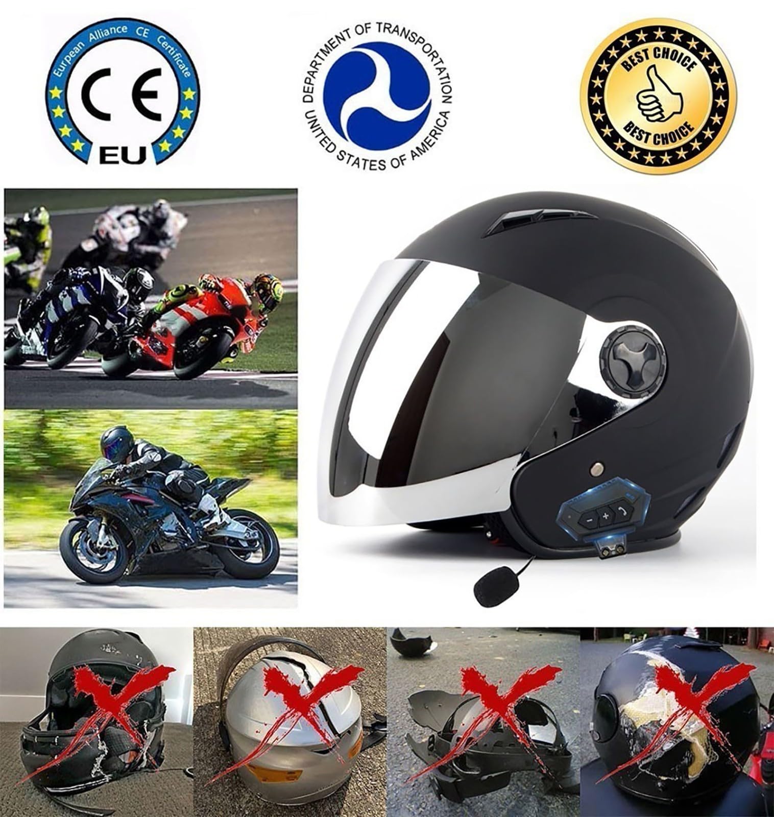 Casco Abierto Casco Bluetooth Jet, Casco De Motocicleta Medio Cascos