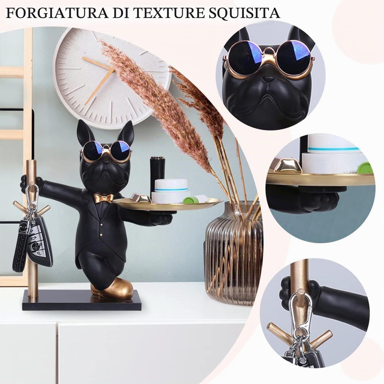 Vassoio Bulldog Francese Chiave di Stoccaggio Coole Figura Decorativa Statua