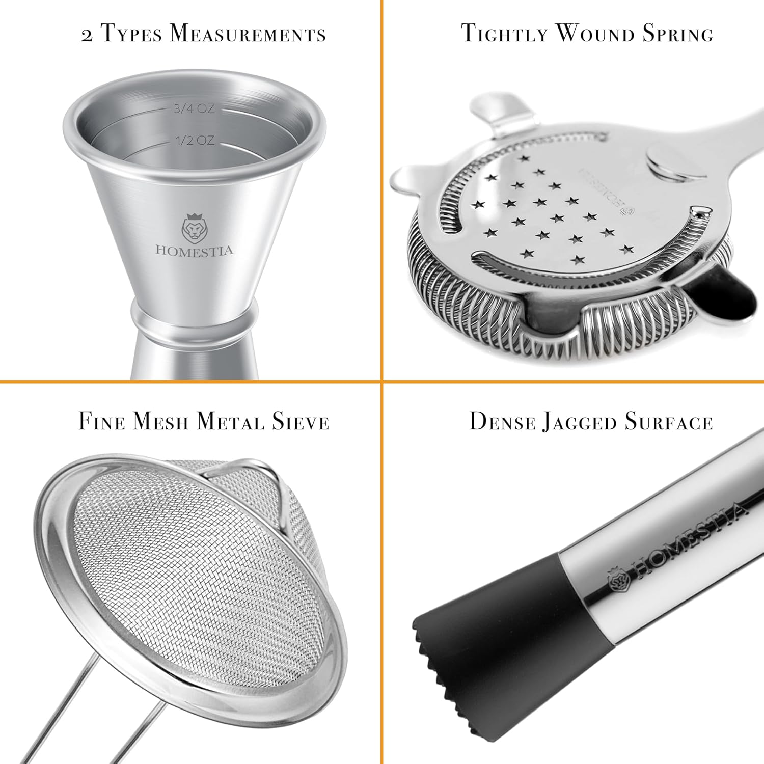 Homestia Boston Shaker Set Mixology Bartender Kits Bar Tool Set, Stainless Steel Martini Shaker Set, 12 Pcs Cocktail Bartending Kits Barware Bartender Sets for Home Bar Party, (Silver)