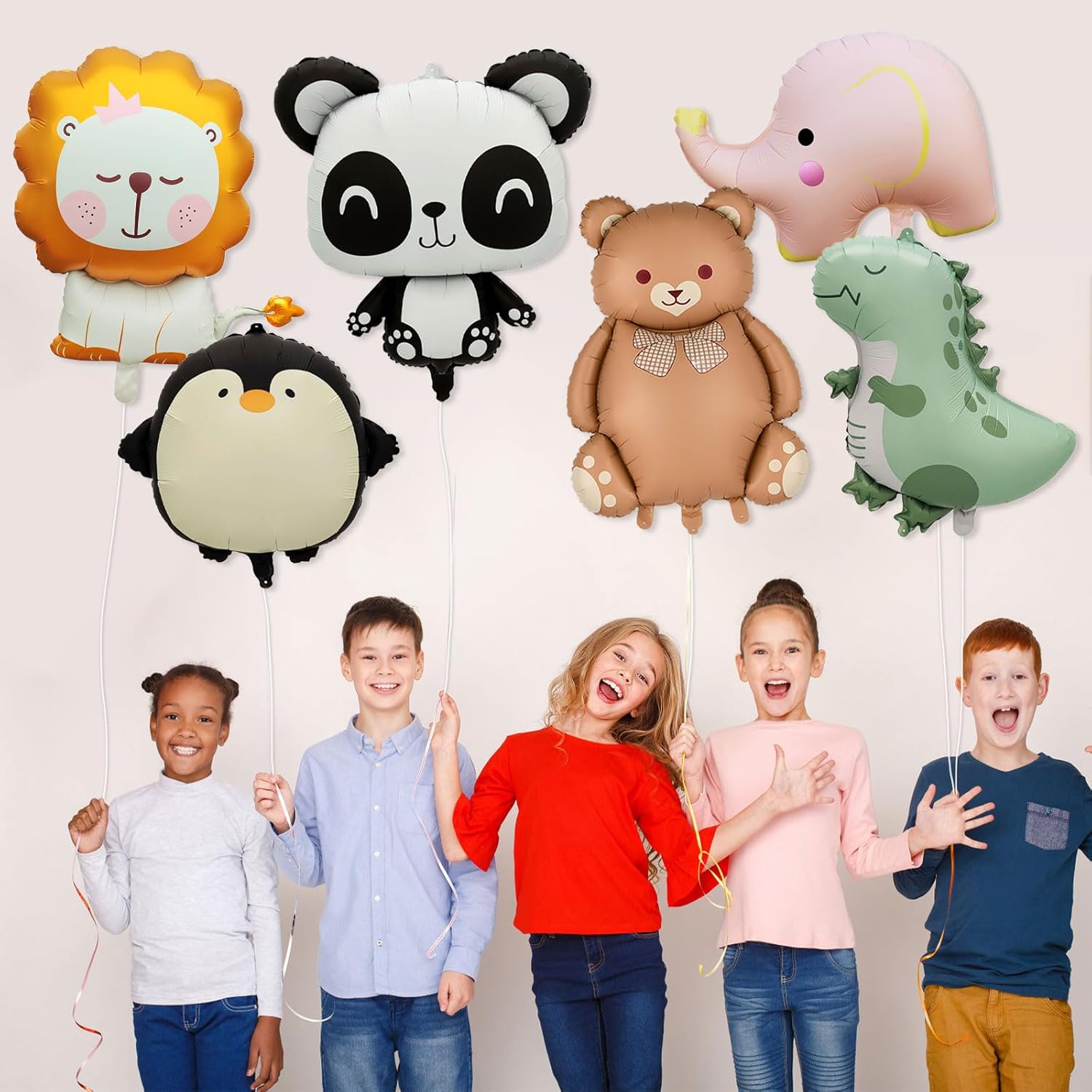 6 Pcs Cute Animal Balloons Giant Jungle Safari Animal Foil Balloons Set for Lions pandas, dinosaurs, elephants, penguins, and bears for Wildlife Theme Zoo Birthday Baby Shower Party Decor Supplies - Image 5