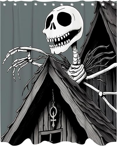 Jack Skull Moonlight - Cortina de ducha de tela con diseño de locura divertido juego de cortina de ducha con 12 ganchos 72 x 72 pulgadas de