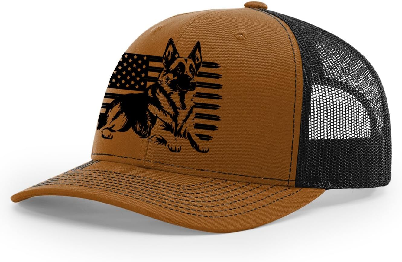 Trenz Shirt Company Mens Patriotic Distressed German Shepherd Rugged USA Flag Mens Mesh Back Trucker Hat