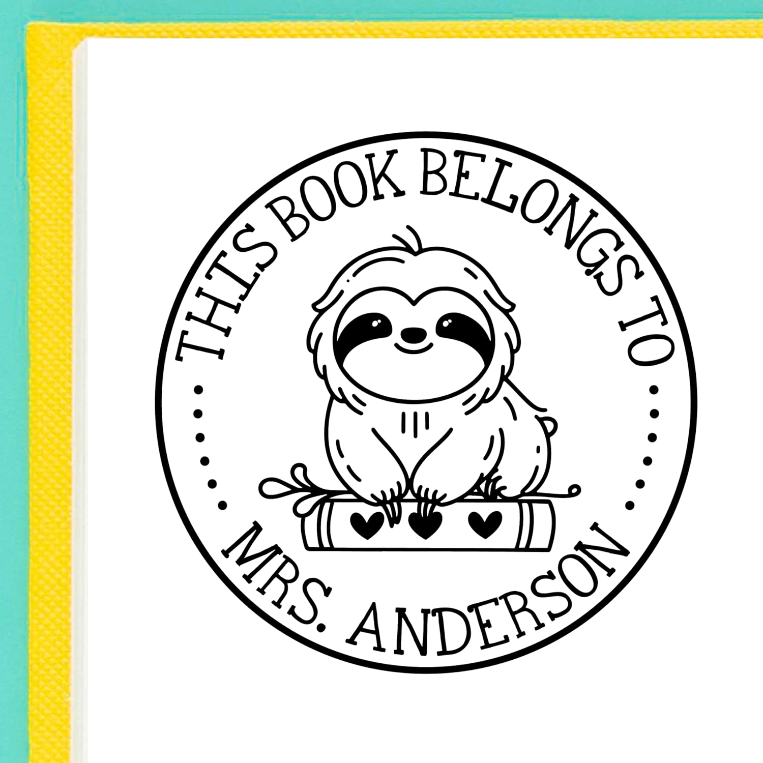 ExcelMark Personalized Teacher Book Stamps - Available in 39 Designs and 5 Color Options (Sloth Book Buddy)