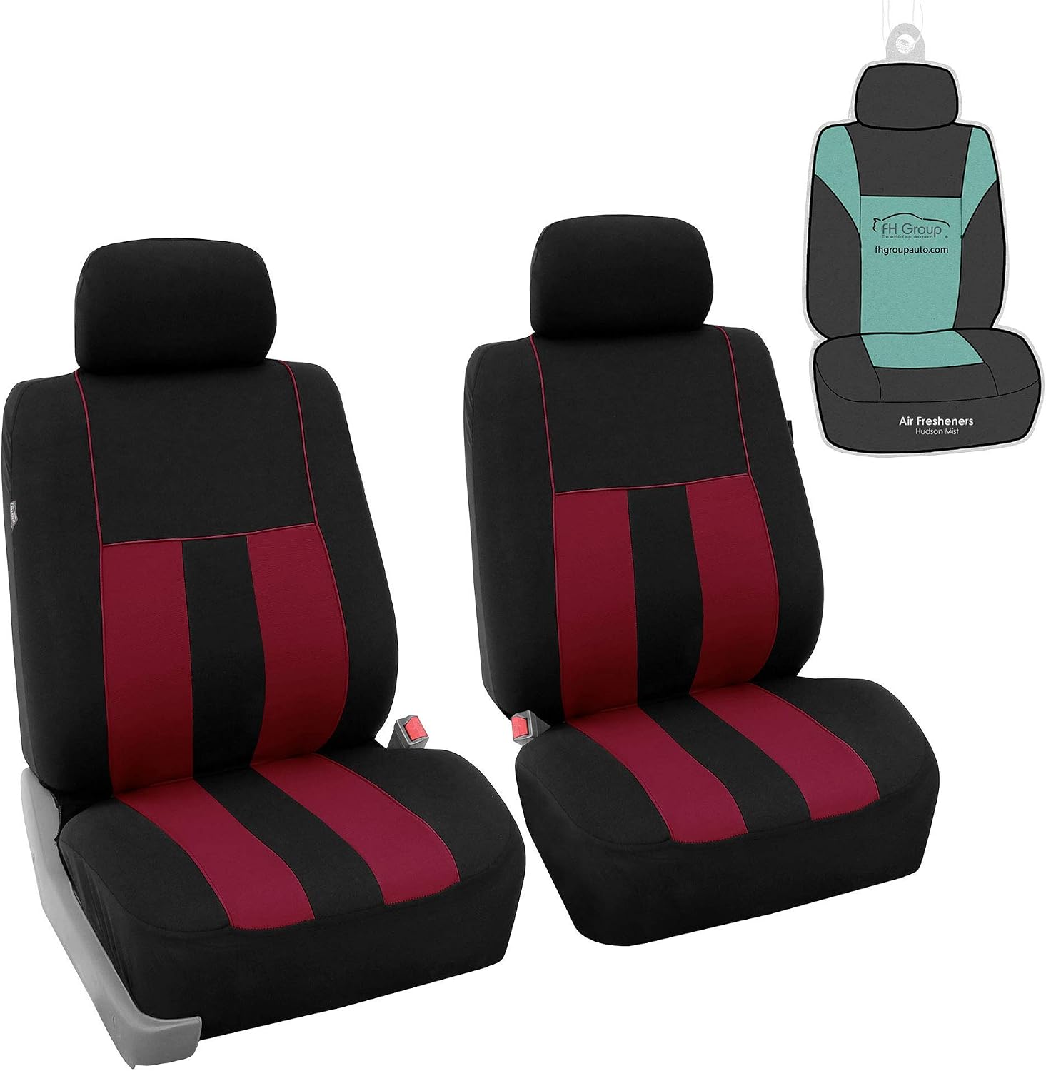 FH Group Car Seat Cover Striking Striped Front Pair Set Car Seat Covers Airbag Compatible, Burgundy and Black with Gift – Universal Fit for Cars Trucks & SUVs FB036102
