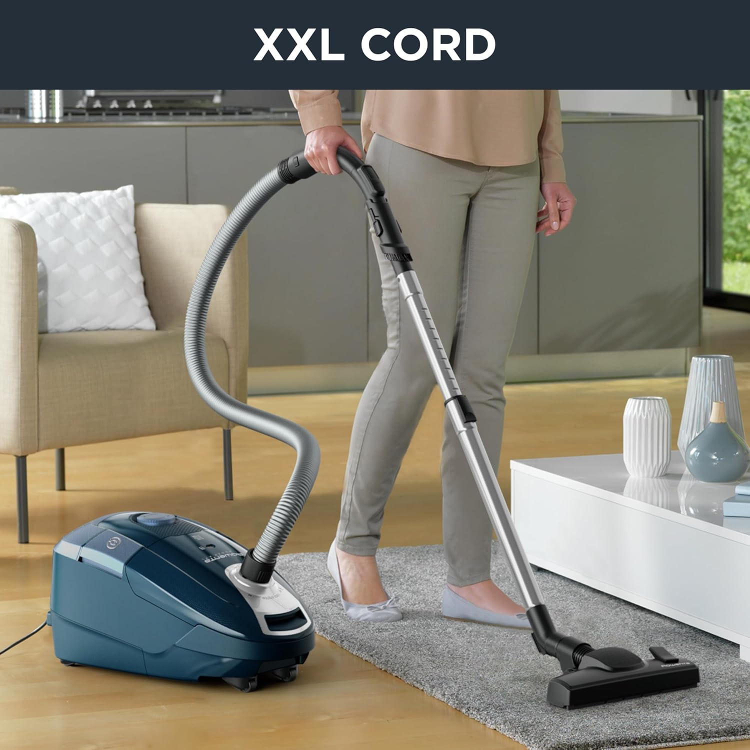 Rowenta Power XXL, RO3171, Aspirapolvere a Traino con Sacco, Sacco Hygene+ da 4,5 L, Potenza Elevata, Animal Kit, 450W, Blu/Acqua Home + Animal Kit - Immagine 4