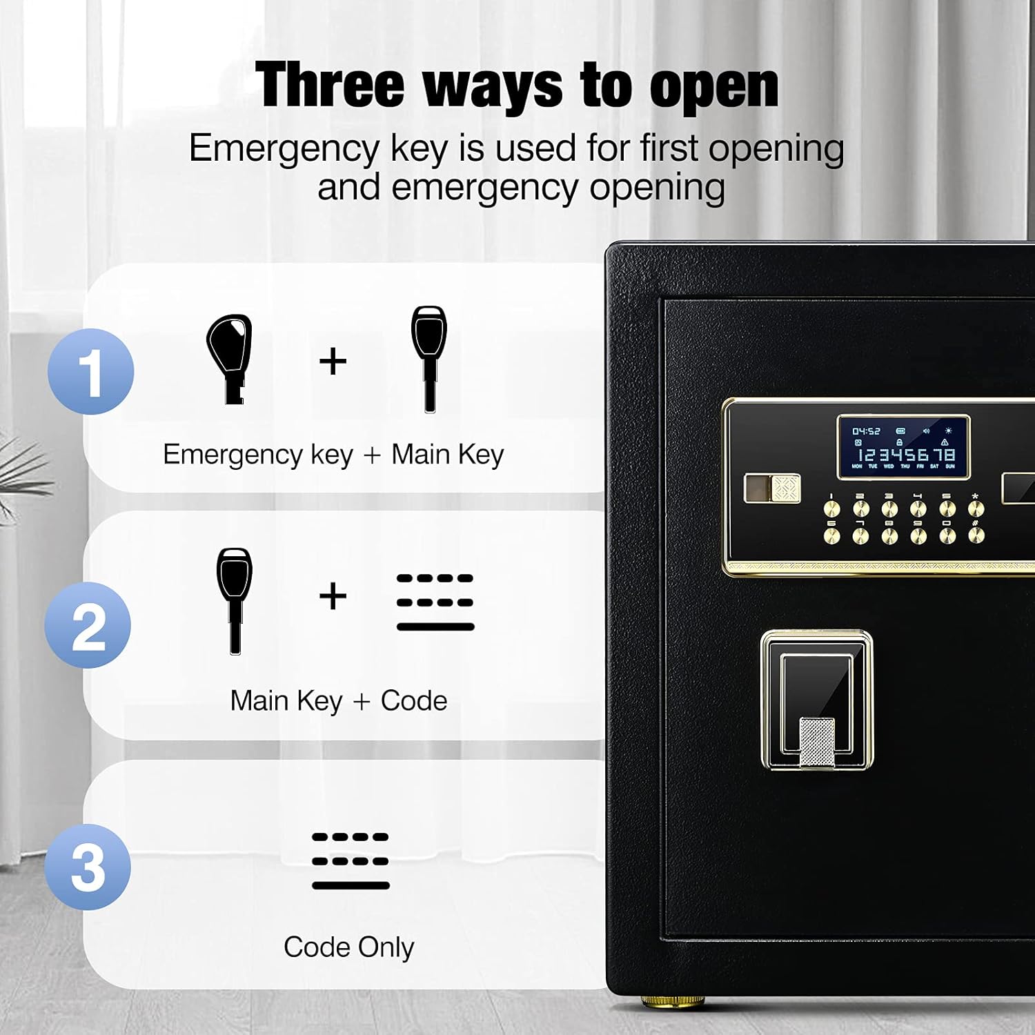 Safe Box,ADIMO 1.8 Cubic Feet Safe, with Sensitive Alarms,Dual Key System with LCD Digital Screen and Programmable Keypad,Wall or Cabinet Anchoring Design for Home,Hotel,Company,Alloy Steel,Black - - 
