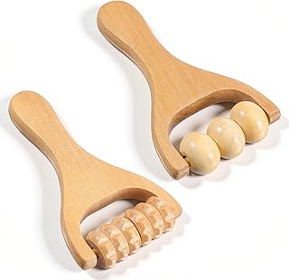 2 PCS Wooden Massage Roller, Wood Bead Massage Tools, Manual Wooden Muscle Foot Roller Massage for Leg Thigh Arm Body Muscle Tissue Pain Relief