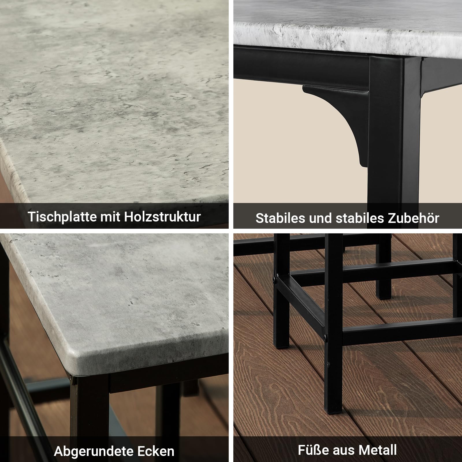 SoBuy Essgruppe Esstisch Set 5-teilig Bartisch mit 4 Stühlen, platzsparendes Küchentisch Set für Esszimmer Balkon Garten Kompakt & Modern für kleine Räume Grau OGT11-HG