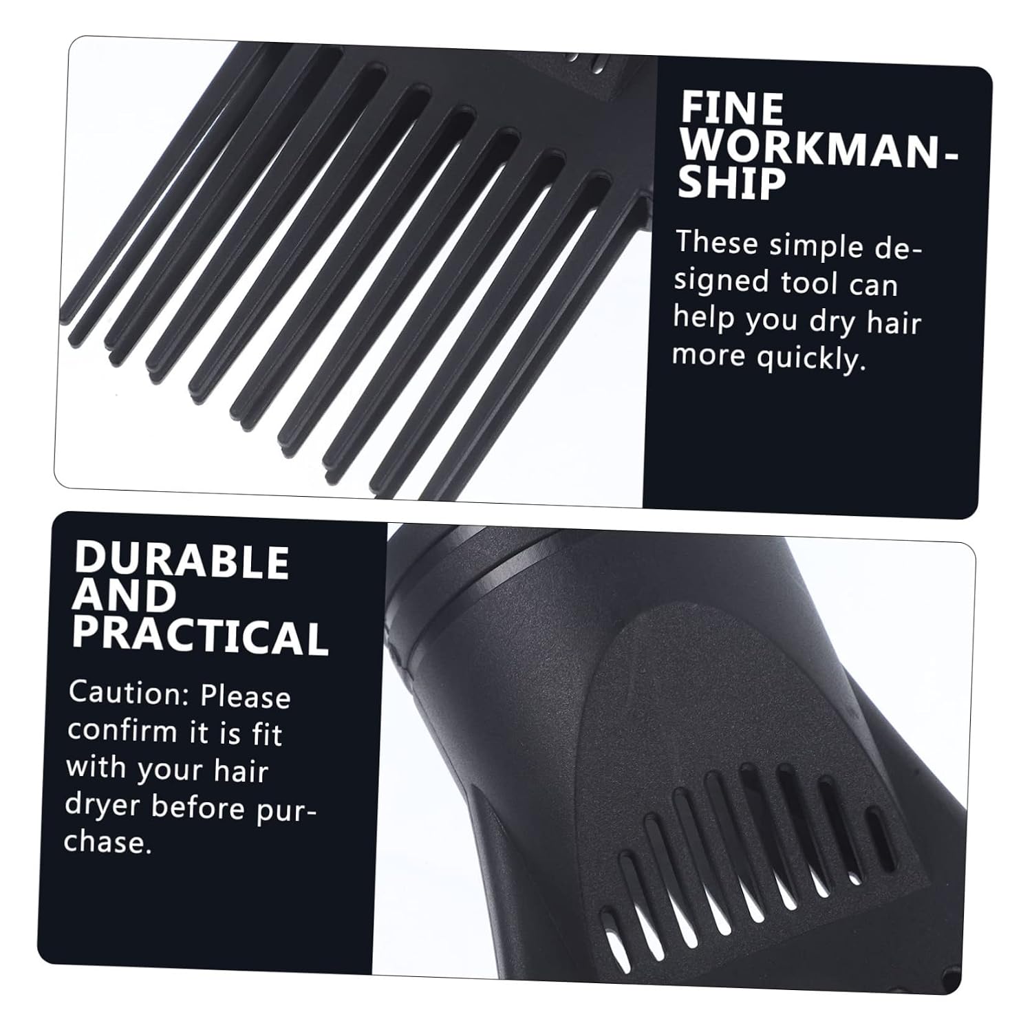 3Pcs Hair Dryer Comb Set Wind Dryer Accessories for Quick Drying Styling Compatible with Hair Dryers Professional Flat Mouth Nozzle Black