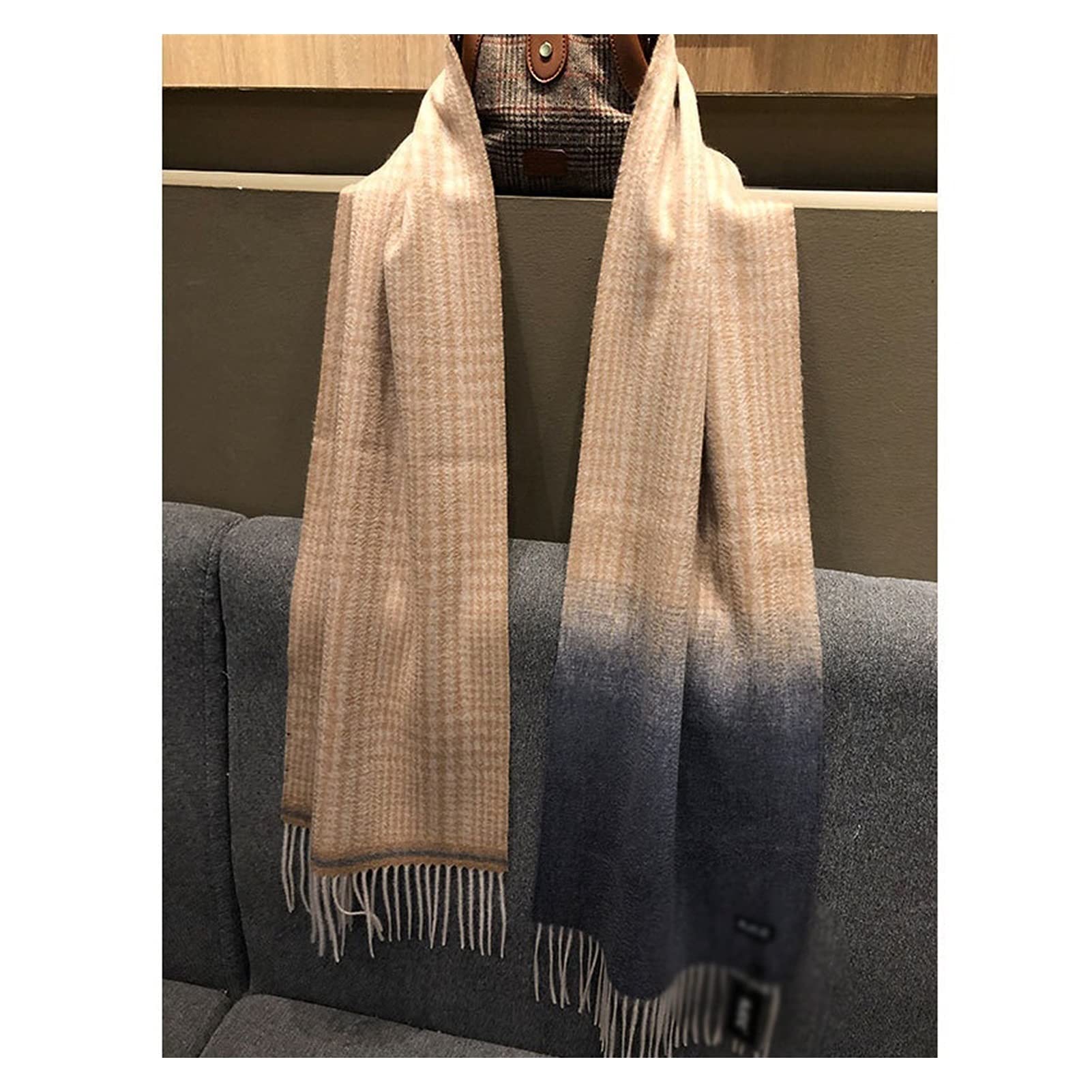 Scialle Stola Sciarpa Neutra Sfumata in Cashmere Spesso Uomo Donna Sciarpa Calda in Stile Nappa con Scialle in Cashmere Moda Autunno Inverno Caldo (Color : Beige, Size : 200-32CM)